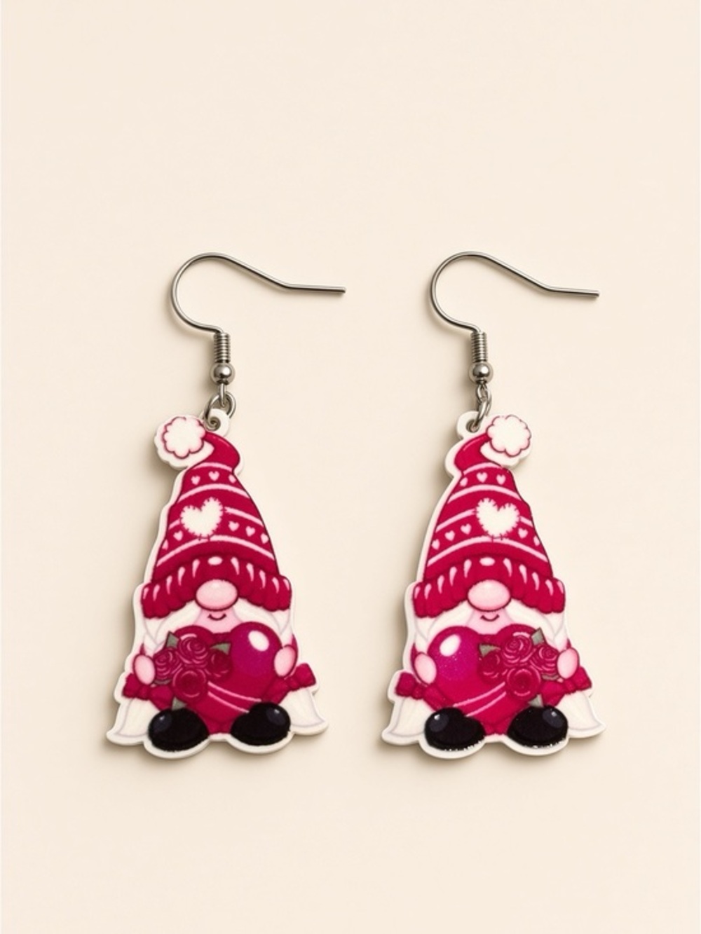 Gnome Valentines Heart Acrylic Earrings!